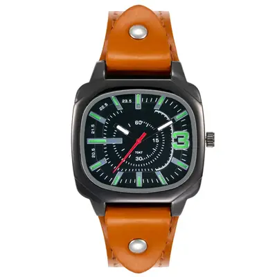 Retro Square Leather Watch with Compass Dial