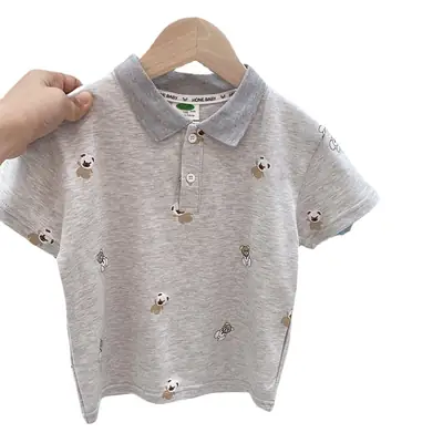Boys Cartoon Polo Shirt 2023 Summer Light Green White