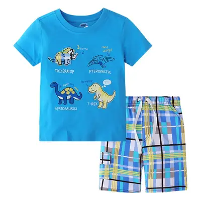 Boys Dinosaur Print Cotton T-Shirt & Shorts Set Blue