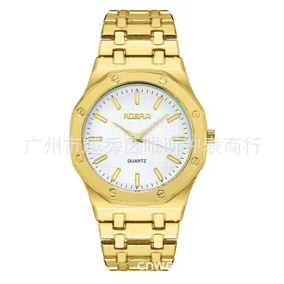 ROSRA Men's Black Gold Quartz Watch Round Dial