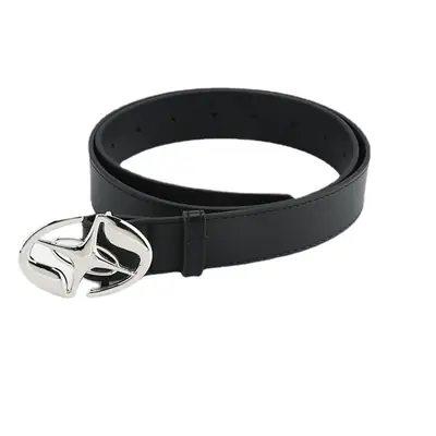 Women's Black Leather Belt with Silver Buckle