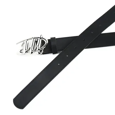 Women's Black Decorative Belt with Silver Buckle