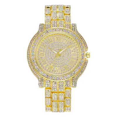 Starry Rhinestone Men's Quartz Watch with Diamond Band