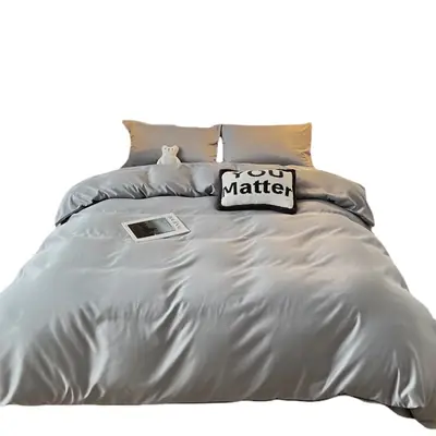 Ice Silk Four-piece Bed Sheet for Student Dormitory Summer Bed Cover Light Luxury Simple Quilt Cover High-grade Bedding 2m Quilt Cover for Hair