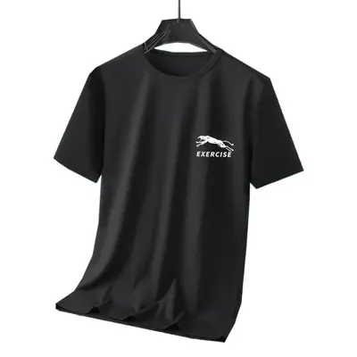 Men Ice Silk T-Shirt Large Grey Exercise Print
