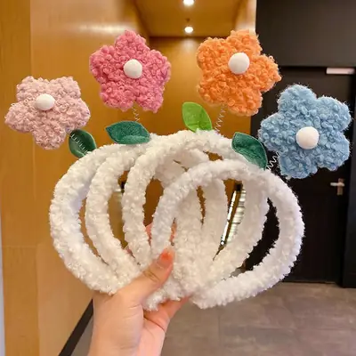 Lamb Wool Flower Headband for Women Autumn Winter