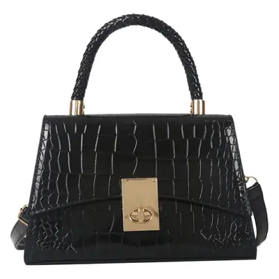 Black Croc Leather Shoulder Bag for Women 2023