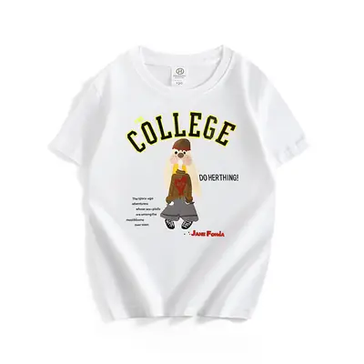 Girls College Print Green T-Shirt Medium