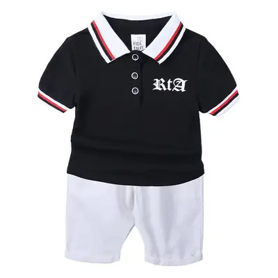 Boys Navy Polo Shirt with Beige Shorts Set