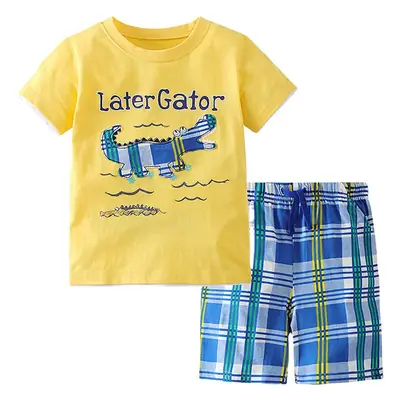 Summer Boys Cotton T-Shirt Shorts Set with Bear Print