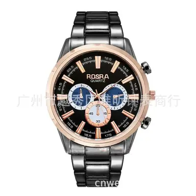 Rosra Quartz Men's Chronograph Watch Rose Gold Black Dial
