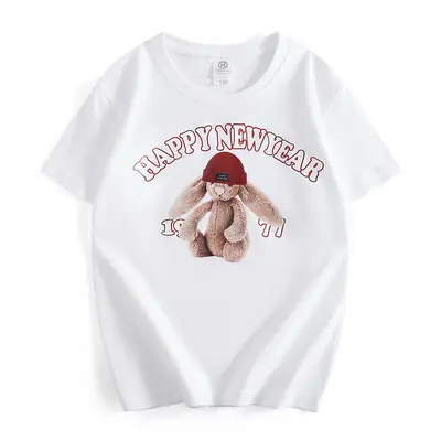 Girls Happy New Year T-Shirt Black Round Neck Short Sleeve