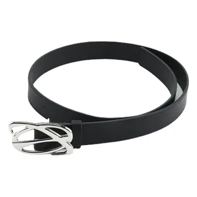 Black Leather Belt with Silver Buckle for Women
