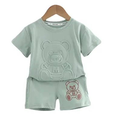 Children Cotton T-Shirt Shorts Suit Beige Baby Summer