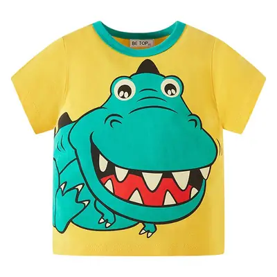 Boys Cotton T-Shirt Yellow Dinosaur Print