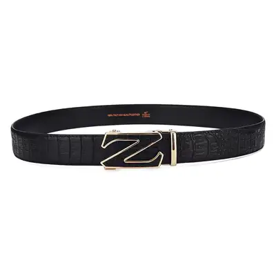 Men's Automatic Buckle Leather Belt with Gold Plated Clasp