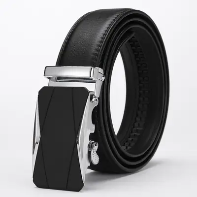 Men's Black Leather Belt with Rose Gold Buckle 14 Pattern