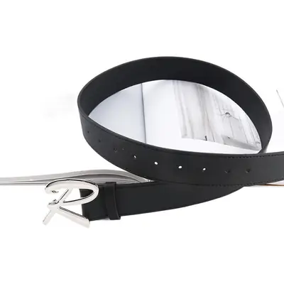 Women Black Decorative Belt with Smooth Buckle