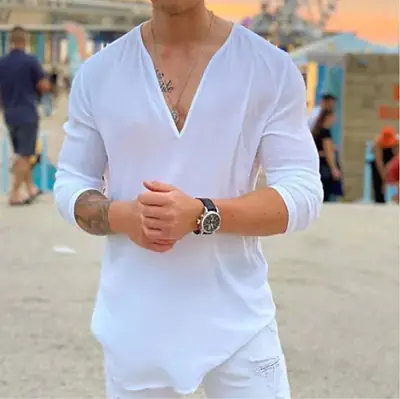 2023 V-Neck Cotton T-Shirt for Men Black