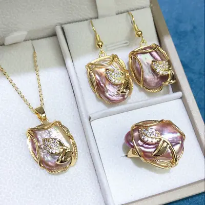 Natural Pearl Baroque Necklace Set for Women