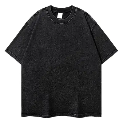 Men Women Heavyweight Black T-Shirt Loose Fit 260g
