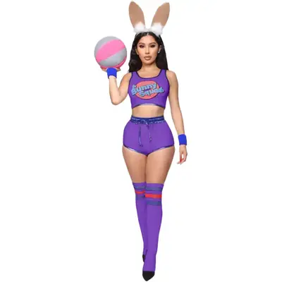 Women's Crossbody Basketball Football Shorts with Bunny Headband