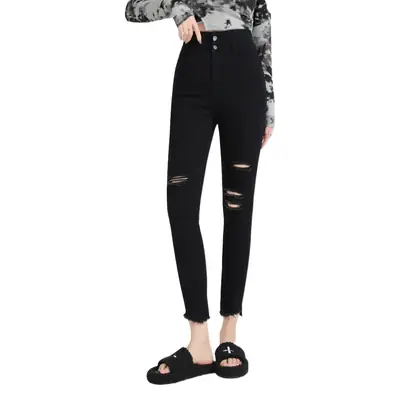 Black Ripped High Waist Skinny Jeans for Women