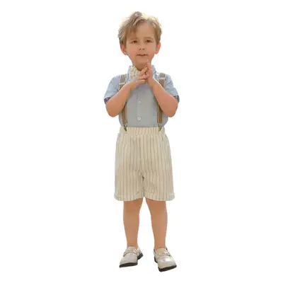 Children Striped Suspender Pants Set Summer New