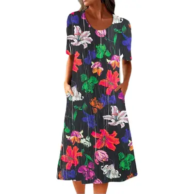 Women Floral Print V-Neck Dress 2023 Summer