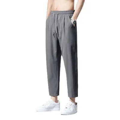 Straight Gray Ice Silk Pants for Men