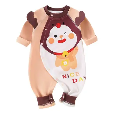 Baby Jumpsuit Pure Cotton Newborn Pajamas Brown White