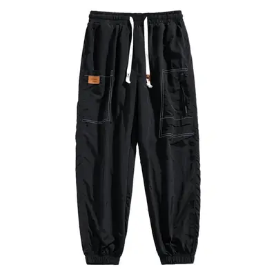 Men Black Multi-Pocket Loose Trousers Plus Size
