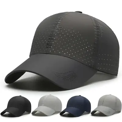 Men's Black Perforated Baseball Cap Outdoor Sports Sun Hat