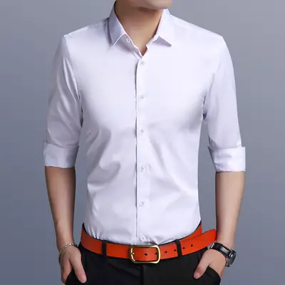 Men's White Slim Fit Long Sleeve Business Shirt