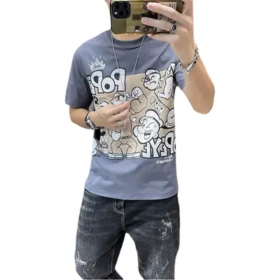 Men Cotton Cartoon Print Half Sleeve T-Shirt White