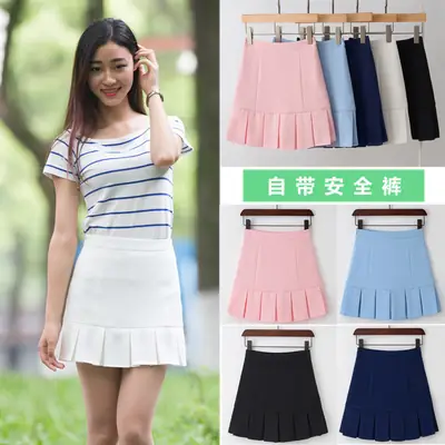Light Blue Pleated Skirt for Women New College Spring Summer