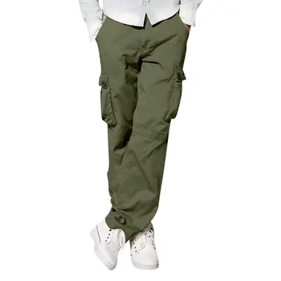 Men's Tan Multi-Pocket Loose Trousers Outdoor Fitness Pants