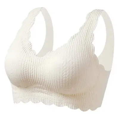 Women's White Ribbed Sports Bra Non-Steel Ring Shock Proof