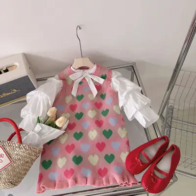 Girls Pink Heart Knitted Sleeveless Dress 2025