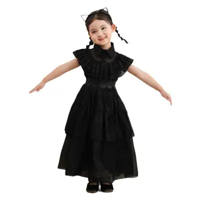 Black Ruffled Tiered Dress for Girls Halloween