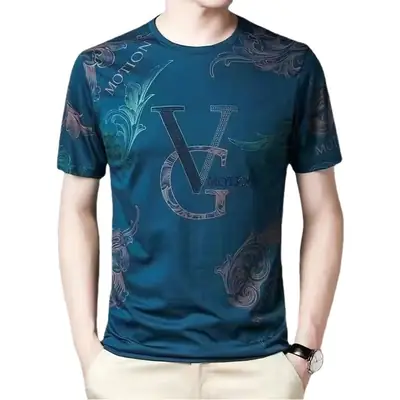 Men's 2023 Summer T-Shirt MV Logo Round Neck Plus Size