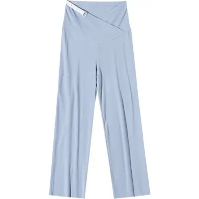 Pregnant Women's Pink Silk Low Waist Wide Leg Pants