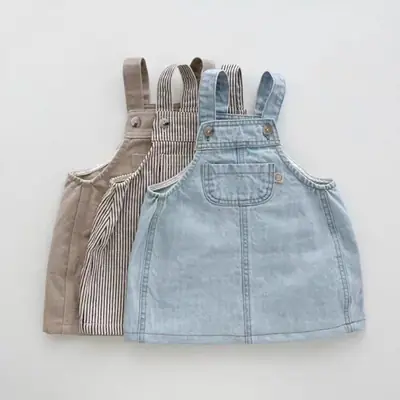 Korean Style Baby Skirts Blue Striped Beige Cotton