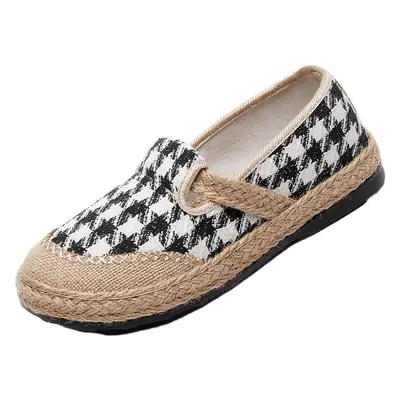 Women's Black & White Houndstooth Slip-on Canvas Shoes