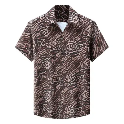 Men's Short Sleeve Leopard Print Shirt Fat Guy