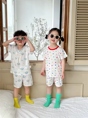 Children's Pajamas Summer Bamboo Fiber Cool Short Sleeve