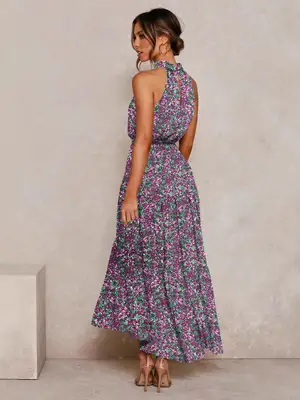 2025 Women's Printed Lace-Up Gown Dress