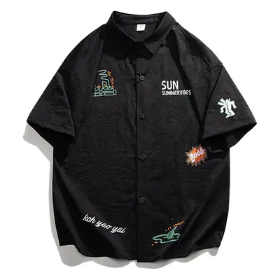 Men Sun & Emotions Short Sleeve Shirt Black White