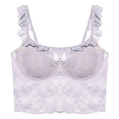 White Lace Push Up Bra with Square Collar