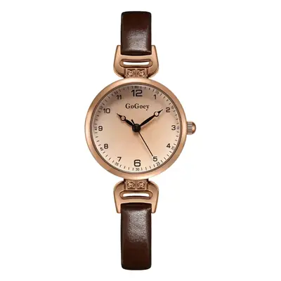 Women's Round Quartz Watch Brown Leather Strap